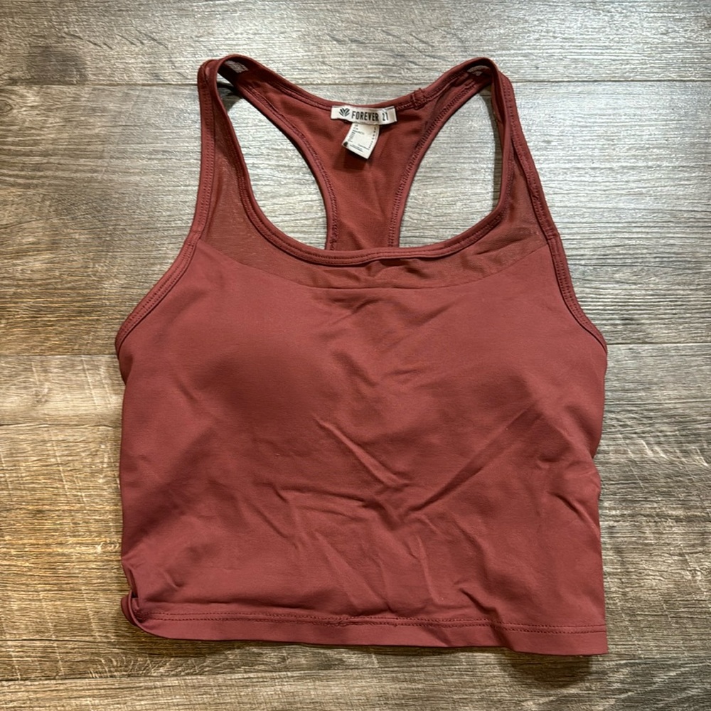 Forever 21 activewear cropped bra tank with mesh panel